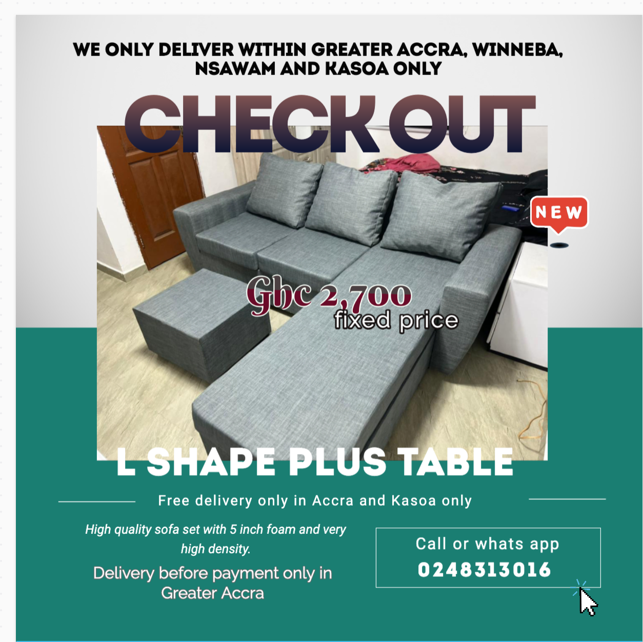 New : L shape Plus Table – Free delivery only in Accra and kasoa only