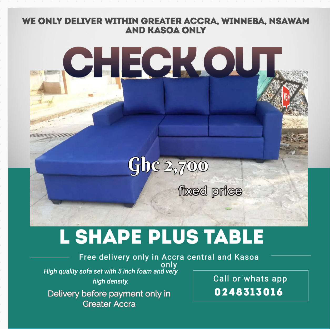 New : L shape Plus Table - Free delivery only in Accra and kasoa only (Call or Whats App 0248313016) - Image 3