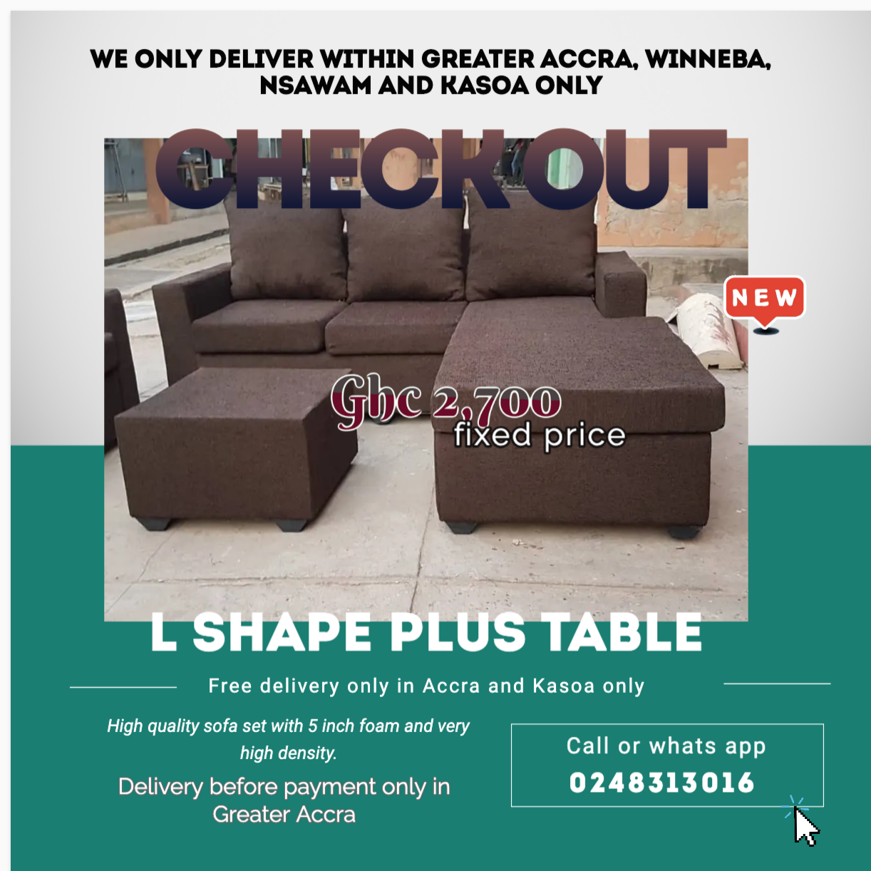 New : L shape Plus Table - Free delivery only in Accra and kasoa only (Call or Whats App 0248313016) - Image 2