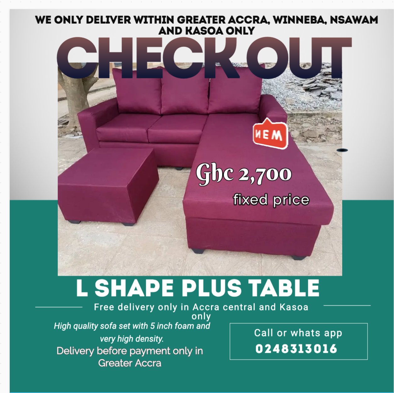 New : L shape Plus Table - Free delivery only in Accra and kasoa only (Call or Whats App 0248313016) - Image 4