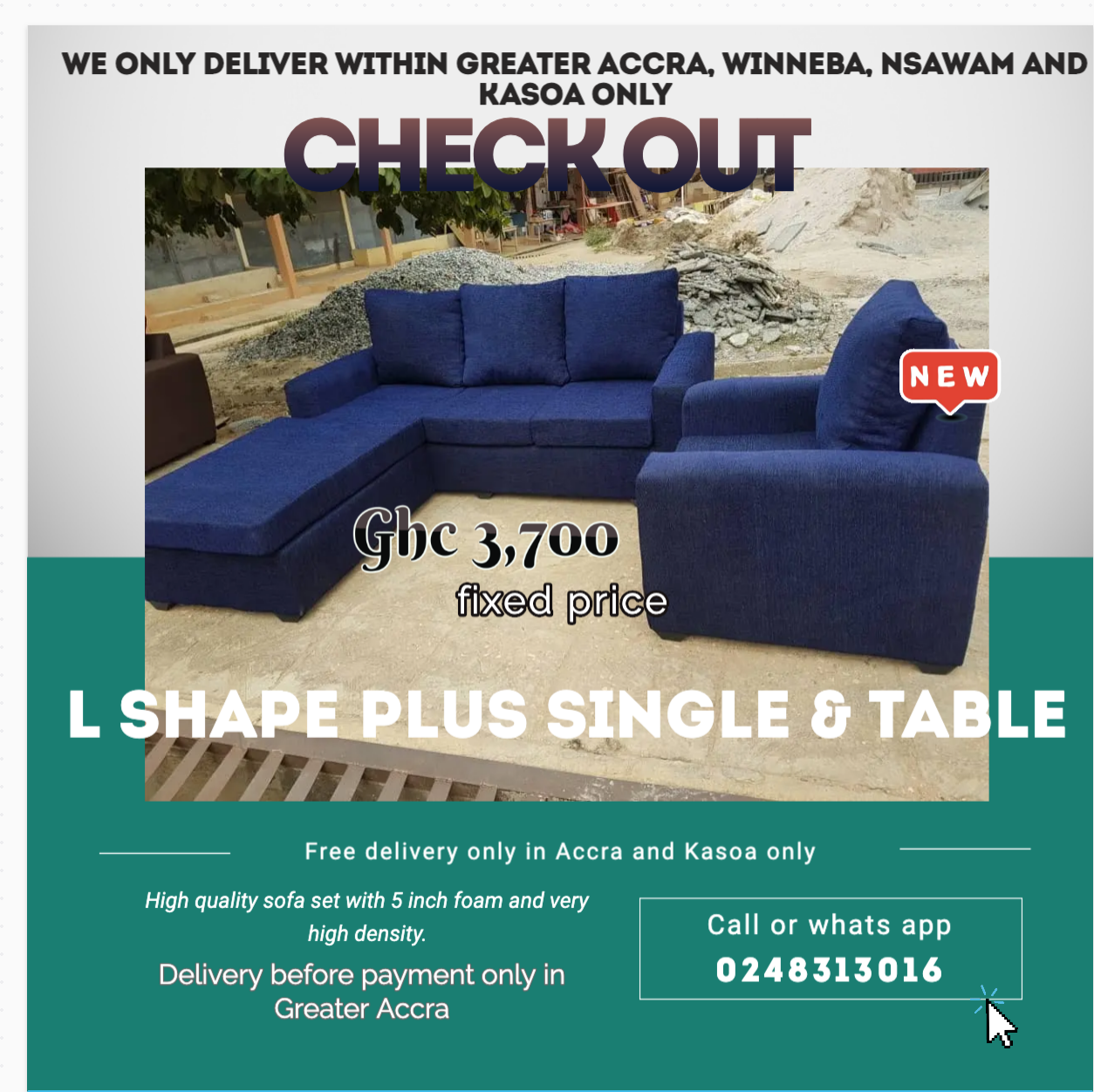 New : L shape Plus Single plus Table - Free delivery only in Accra and kasoa only (Call or Whats App 0248313016) - Image 3