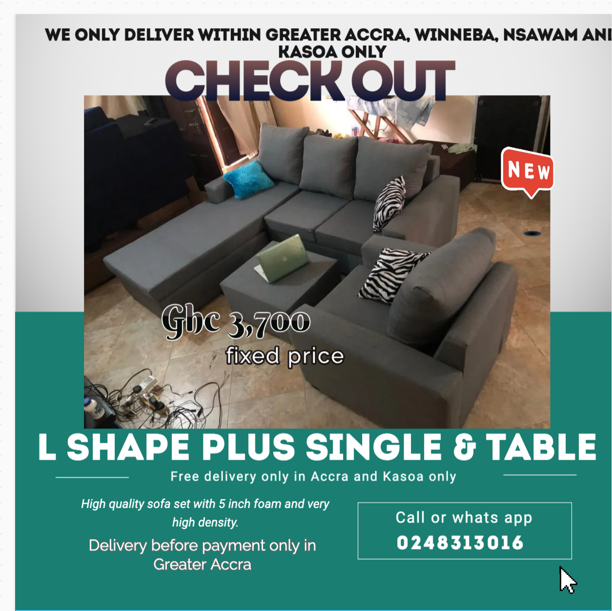 New : L shape Plus Single plus Table - Free delivery only in Accra and kasoa only (Call or Whats App 0248313016) - Image 2