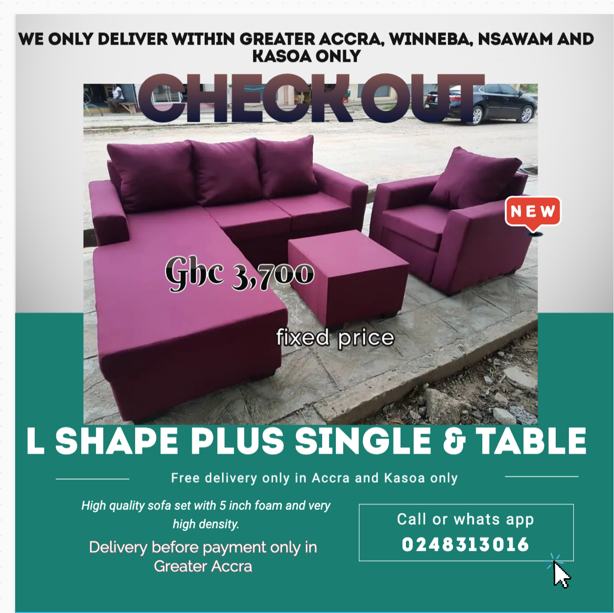 New : L shape Plus Single plus Table – Free delivery only in Accra and kasoa only (Call or Whats App 0248313016)