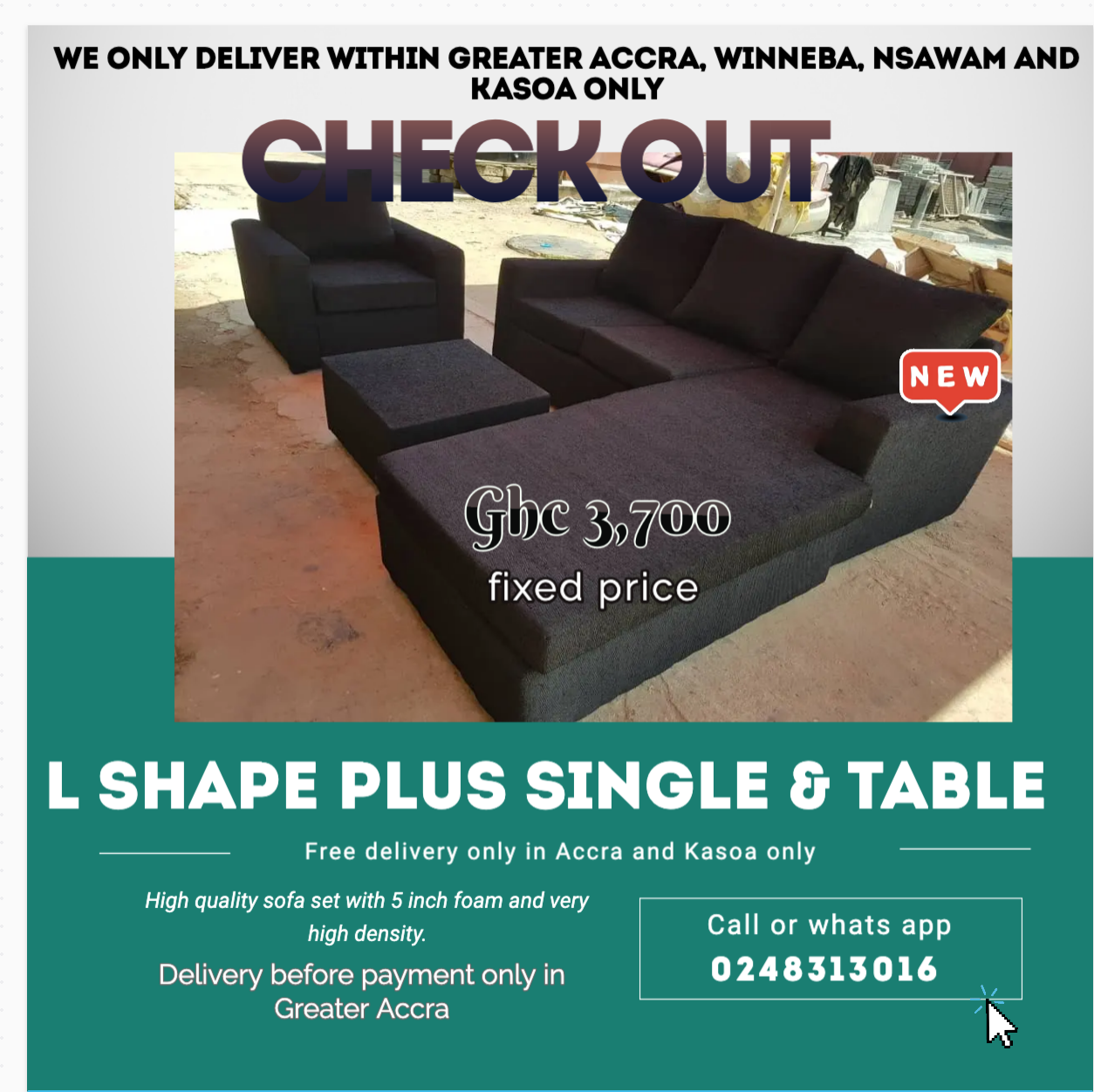 New : L shape Plus Single plus Table - Free delivery only in Accra and kasoa only (Call or Whats App 0248313016) - Image 5
