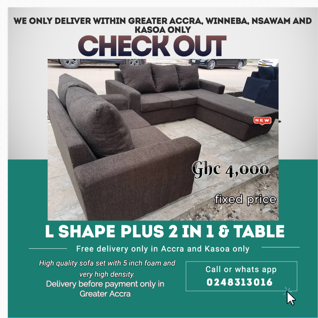 New : L shape Plus 2in1 plus Table -Free delivery only in Accra and kasoa only (Call or Whats App 0248313016) - Image 2