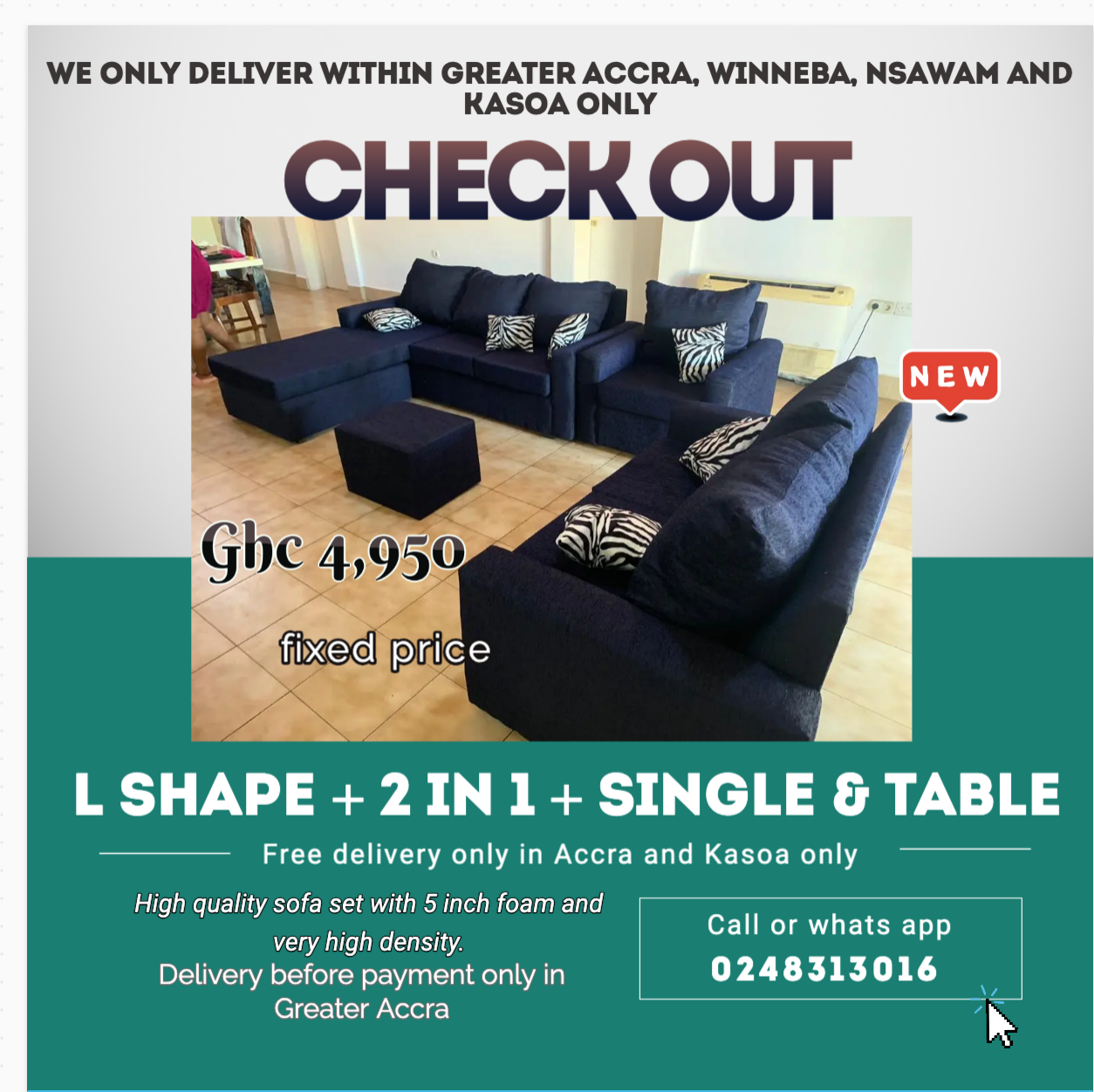 New : L shape Plus 2in1 Plus Single plus Table – Free delivery only in Accra and kasoa only (Call or Whats App 0248313016)