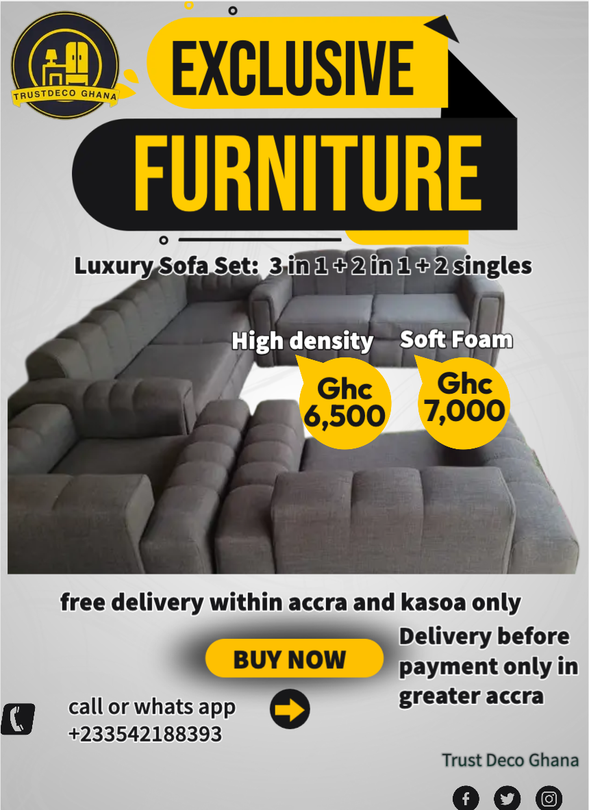 New : Luxury 3in1 Plus 2in1 Plus 2 Singles plus Table sofa – Free delivery only in Accra and kasoa only